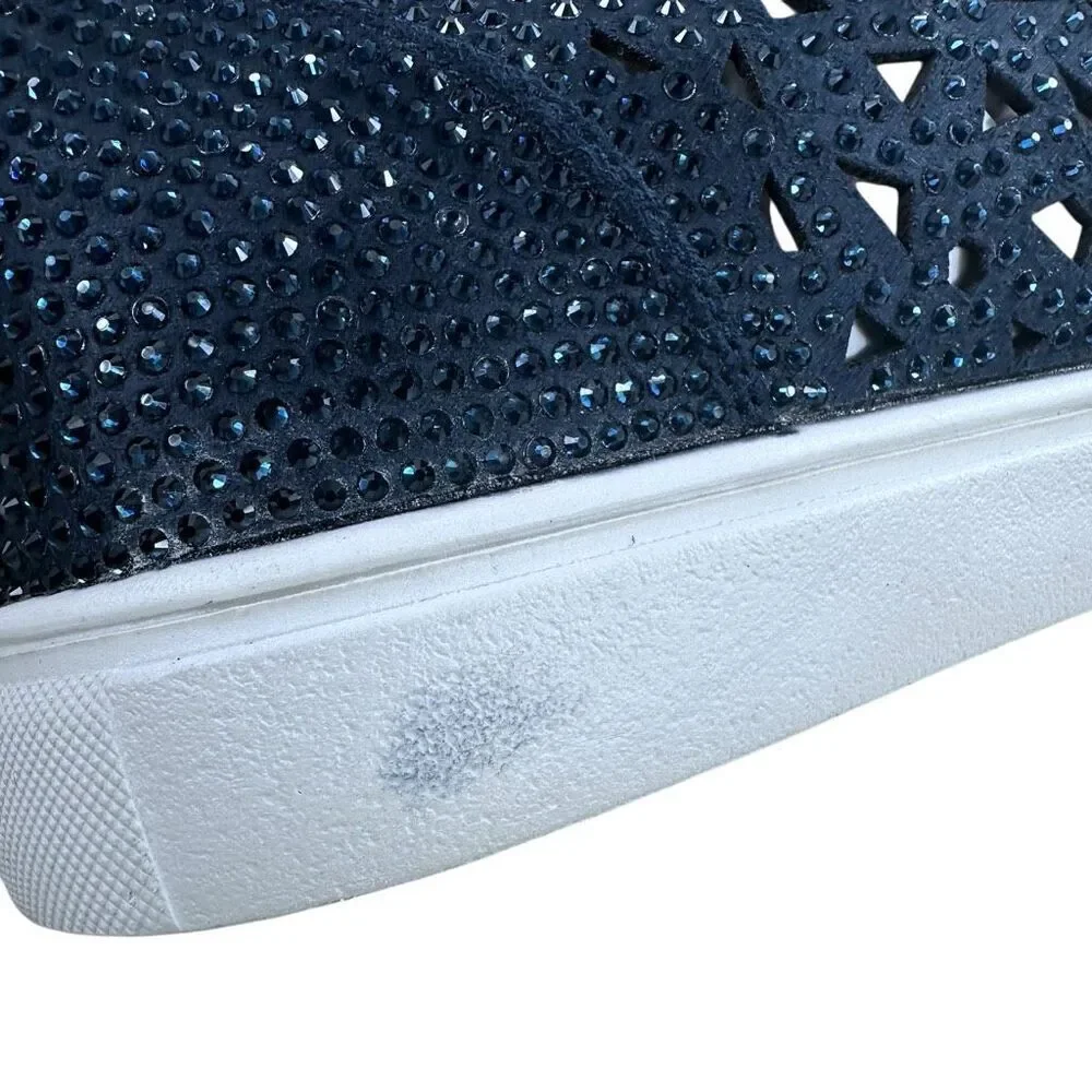 Lady Couture Flat Laser Cut High Top Bling Rhinestone Sneaker Navy Women's Size - Picture 7 of 10